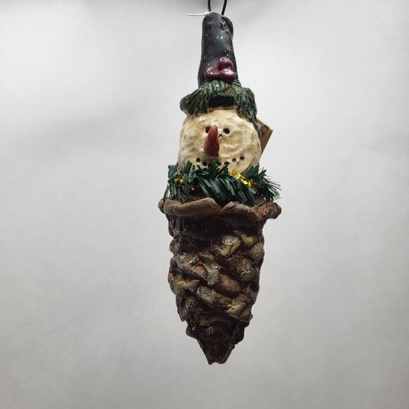 Blossom Bucket Suzi Skoglund Snowman Pinecone Rustic Primitive Holiday Ornament - Picture 1 of 11